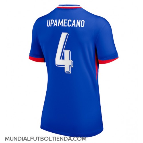 Camiseta Francia Dayot Upamecano #4 Primera Equipación Replica Eurocopa 2024 para mujer mangas cortas